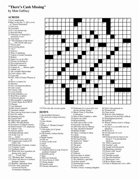 Printable New York Times Crossword