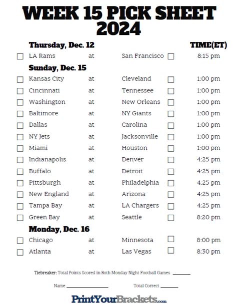 Printable Nfl Week 15 Schedule