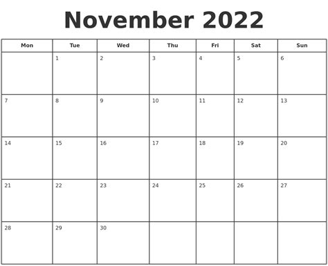 Printable November Calendar 2022 Pdf