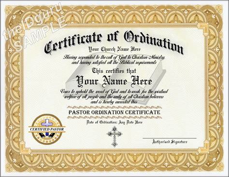 Printable Pastor Ordination Certificate Template