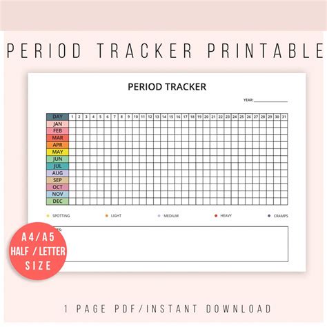 Printable Period Tracking Calendar