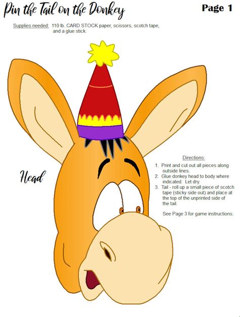Printable Pin The Tail On The Donkey Game