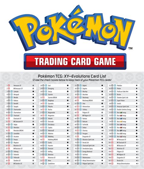 Printable Pokemon Trading Card Checklist