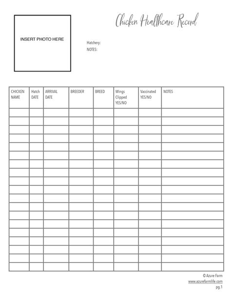 Printable Poultry Record Keeping Templates