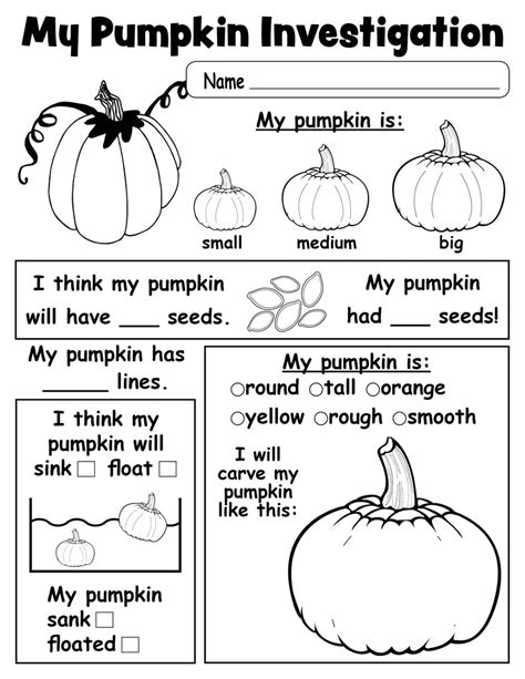Printable Pumpkin Investigation Worksheet