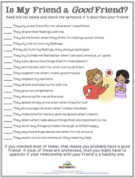 Printable Qualities Of A Good Friend Worksheet