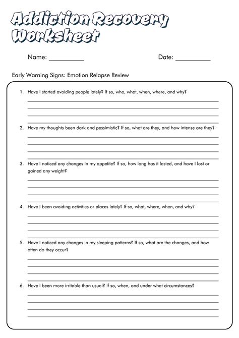 Printable Recovery Worksheets Pdf