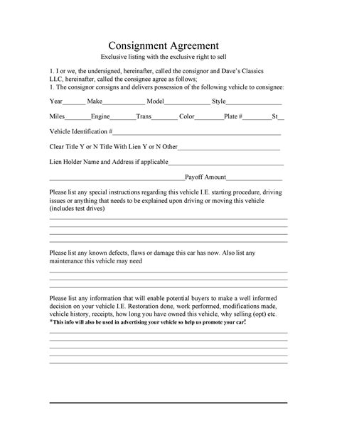 Printable Retail Consignment Agreement