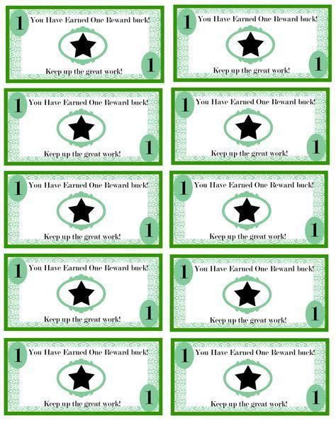 Printable Reward Bucks Template