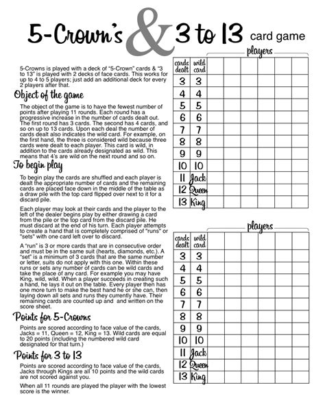 Printable Rules For 3 13 Card Game