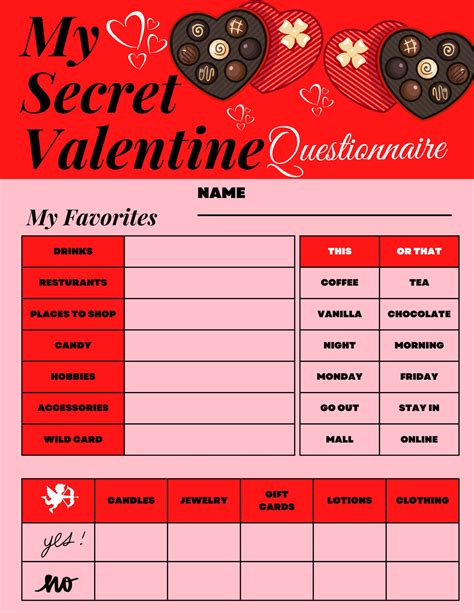 Printable Secret Valentine Questionnaire