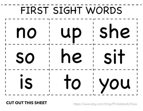 Printable Sight Words For 3 Year Olds