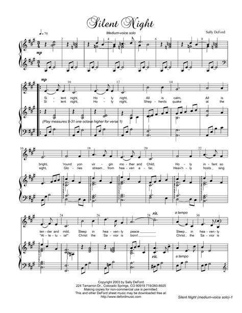 Printable Silent Night Piano Sheet Music