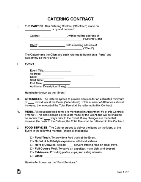 Printable Simple Catering Contract