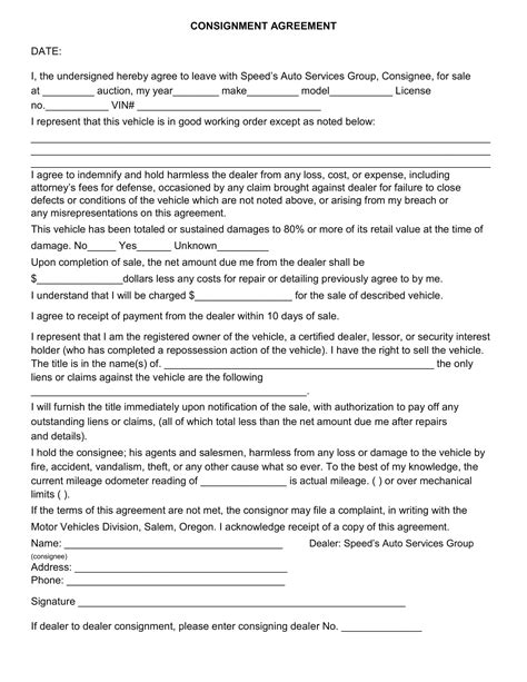 Printable Simple Consignment Agreement Pdf