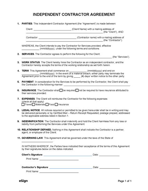 Printable Simple Contractor Agreement