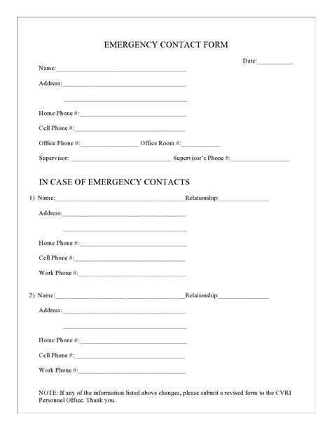 Printable Simple Emergency Contact Form