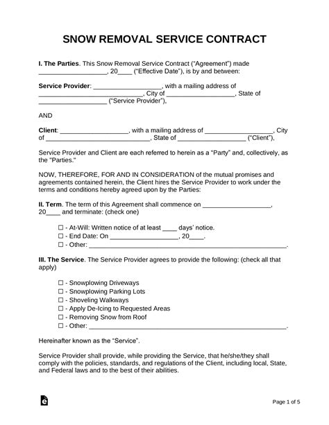 Printable Snow Removal Contract