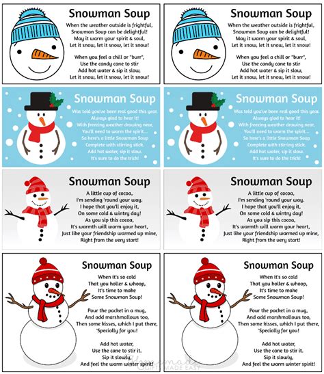 Printable Snowman Soup Tags