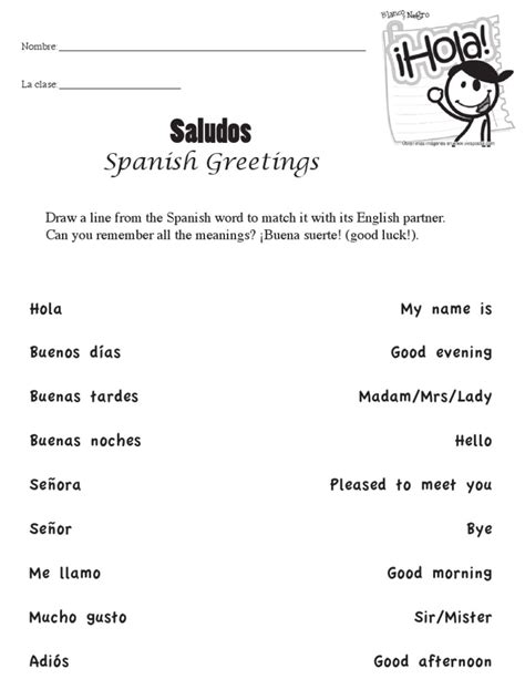 Printable Spanish Greetings And Goodbyes Worksheets