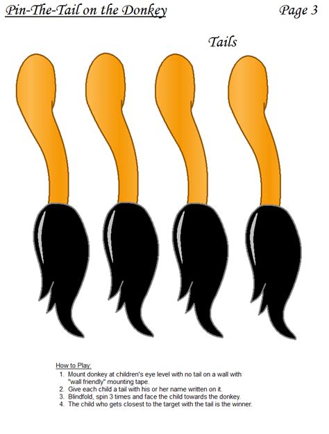 Printable Tails For Pin The Tail On The Donkey