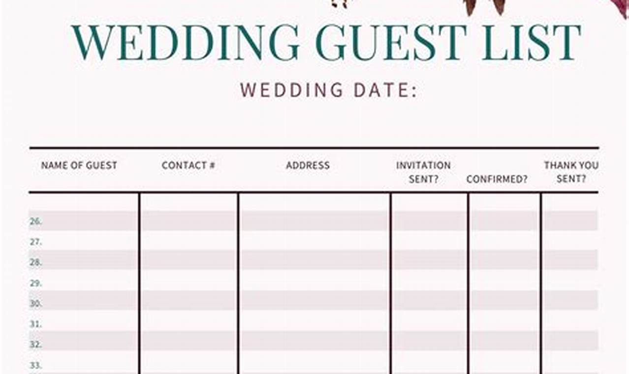 Printable Wedding Guest List Template