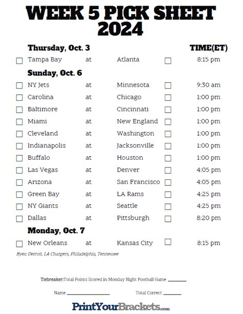 Printable Week 5 Nfl Schedule