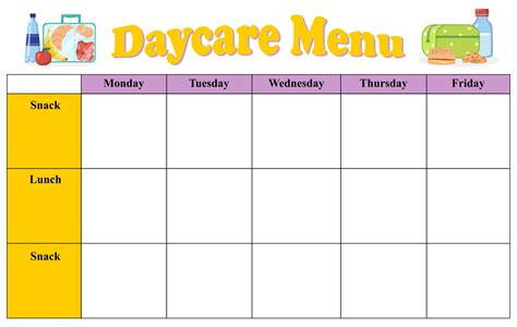Printable Weekly Menu Template For Daycare