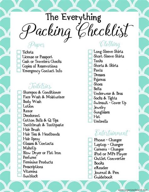 Printable Woman Travel Pack Checklist