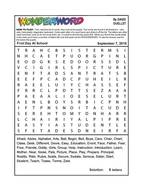 Printable Wonderword Puzzles Download
