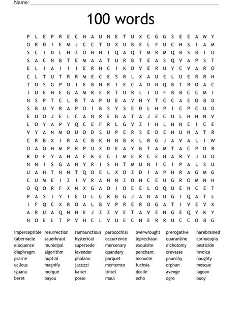 Printable Word Search 100 Words