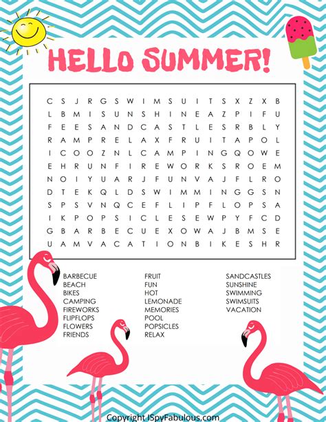 Printable Word Search Summer