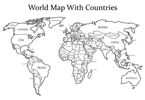 Printable World Map Black And White