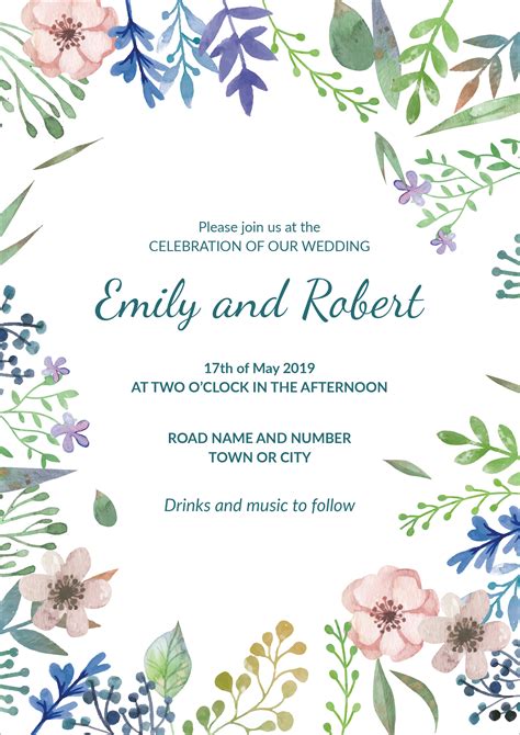 (FREE PRINTABLE) Blue Floral Wedding Invitation Template Download