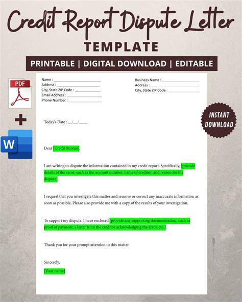 Printable/Editable Dispute Templates