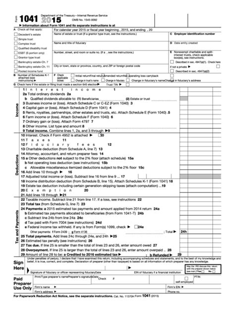Printable 1041 Tax Form