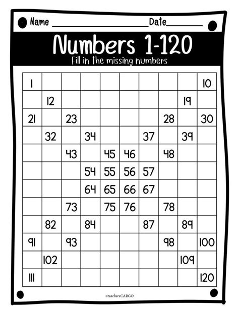 Printable 120 Numbers