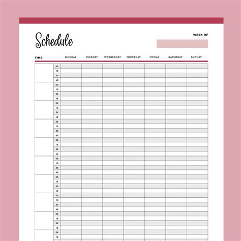 Printable 15 Minute Schedule Template