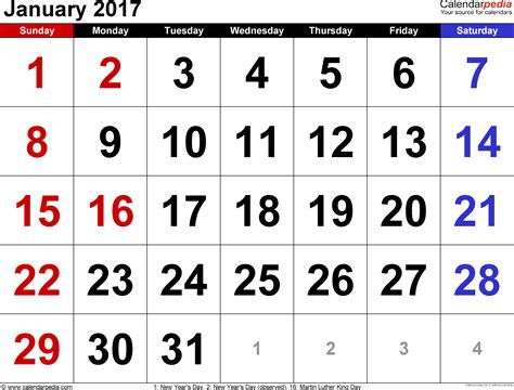 Printable 2017 January Calendar