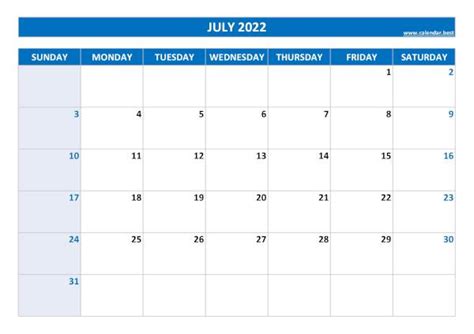 Printable 2022 July Calendar