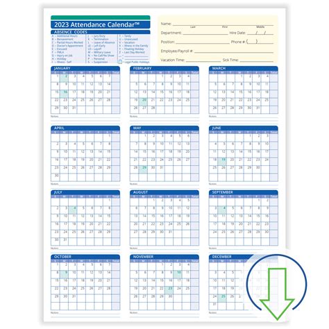 Printable 2023 Employee Attendance Calendar