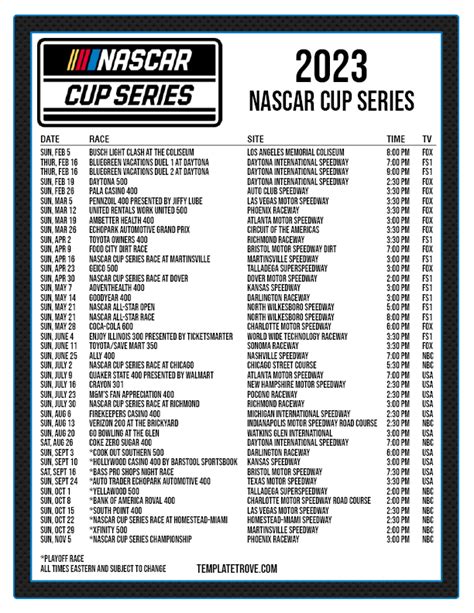 Printable 2023 Nascar Schedule