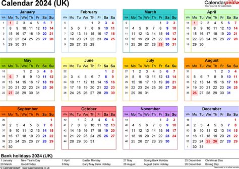 2024 Calendar with UK Holidays, Printable Free, White nycdesign.us