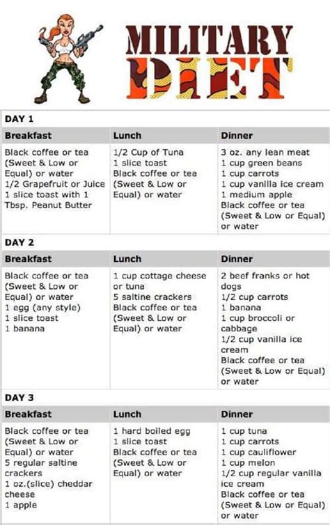 Printable 3 Day Military Diet Menu