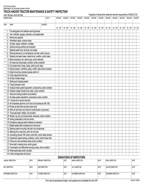 Printable 90 Day Inspection Form