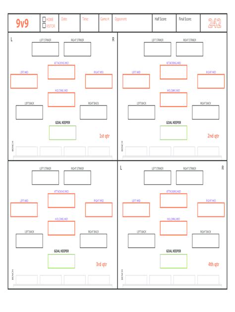 Printable 9v9 Soccer Lineup Template