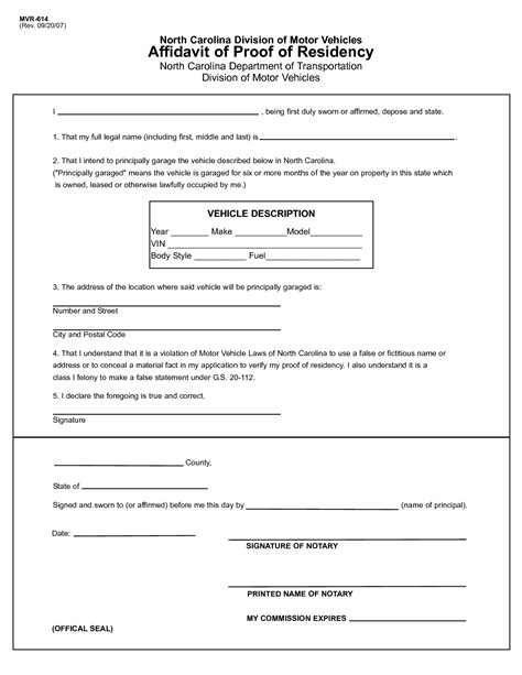 Printable Affidavit Of Residency Form