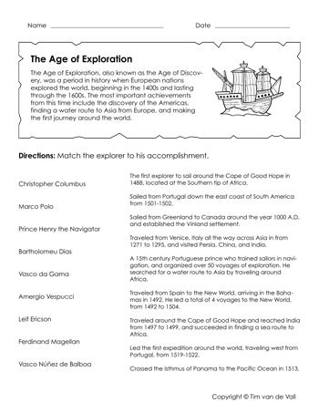 Printable Age Of Exploration Worksheet