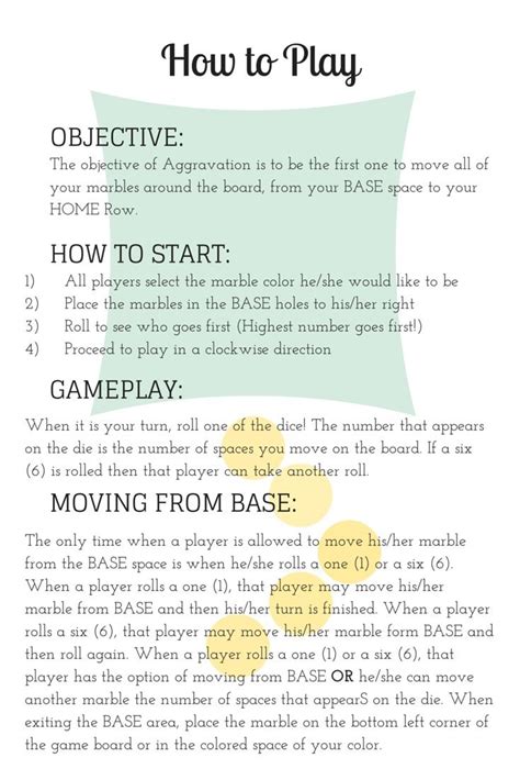 Printable Aggravation Game Rules With Cards