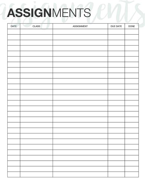 Printable Assignment Sheet